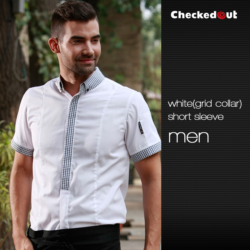 men white(grid collar) short sleeve shirt 